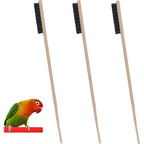 3 PCS Bird Cage Brush - Durable Wooden Long Handle Pet Cleaning Tool for Small Animal Cages - Pet Cage Accessories (1/5)