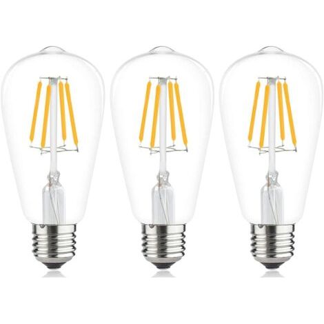 RHG Ampoule à filament LED E27 ST64 ,Ampoules Vintage 6W 2700K Blanc Chaud , Rétro Edison Ampoule Vintage Antique Lampe , 540Lm Equivalent à Ampoule Incandescente 48W, Lot de 3 (1/5)