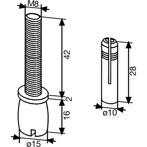 Zapfen DORMA PT 25, ø 15 mm, mit Dübel, Stahl verzinkt (01.115)  Glastürbeschlag - Zubehör dormakaba (1/2)
