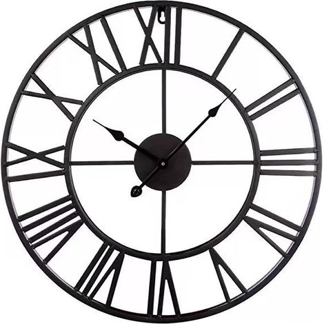 Grande Horloge Murale Métal Noire Silencieuse, Horloge Design Moderne en Chiffre Romain, Pendules Murale Vintage pour Décor de Salon Chambre Cuisine (1/5)