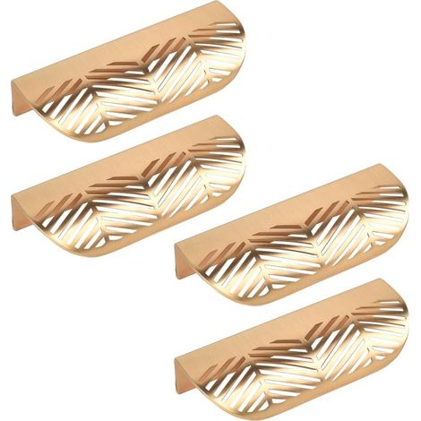 Lot de 4 poignées de porte, 117 mm x 44 mm, en forme de feuille, poignées de tiroir de cuisine, poignées d'armoire, boutons décoratifs pour meubles (1/5)