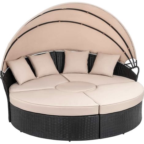 Sonneninsel 180CM Rattan Tisch Sonnenliege Polyrattan Gartenmuschel Sonnenliege (1/5)