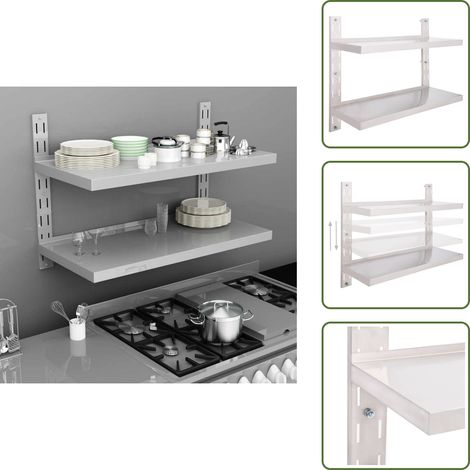Étagère murale à 2 niveaux Acier inoxydable 100x30 cm - Étagère Murale - Étagère Cuisine - Rangement Cuisine - Étagère Inox - Étagère Flottante (1/5)