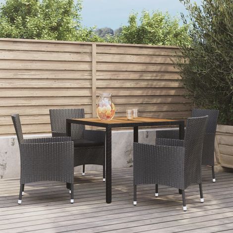 Set de muebles jardín 5 pzas con cojines ratán sintético negro vidaXL (1/5)