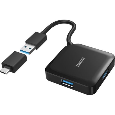 Hama USB Hub 4 Ports 3.2 Gen1 5 Gbit/s inkl. USB-C Adapter (1/2)