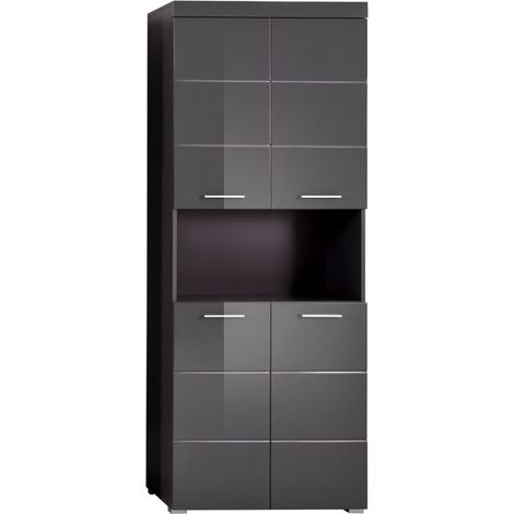 AmandaMandoBea Bad Hochschrank 1 offenes Fach, 4 Türen grau, Agavegrau Hochglanz. (1/5)