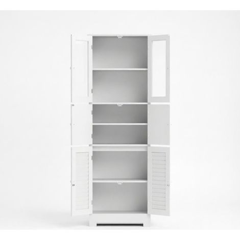 Mueble alto de baño blanco en MDF y vidrio con 6 puertas, autoportante (1/5)