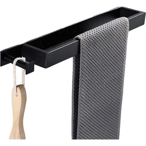 Porte-serviettes sans perçage - Barre porte-serviettes en acier inoxydable 304 - avec crochets, noir 40 cm (1/5)
