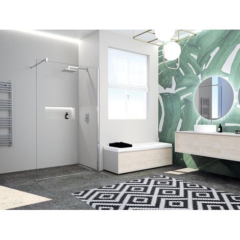 Paroi Walk-In pour douche ouverte Paama avec profilé Silver et verre transparent 195 cm extensible 97 à 98.5 cm - NOVELLINI DIFFUSION FRANCE (1/2)