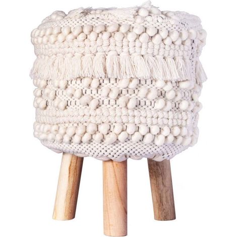 Tabouret Bohème Fait à la Main "Bohist III" 50cm Naturel (1/4)