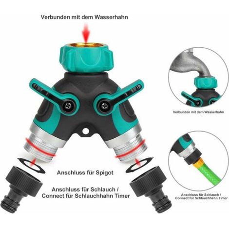 Distributeur A 2 Voies - Raccord 3/4 Pouces - Débit Réglable Et Verrouillable - Pour Tuyau D Arrosage - 1 Piece (1/4)