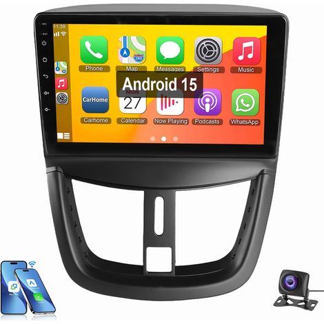 Autoradio Android 15 avec Apple Carplay pour Peugeot 207 (2006-2015) GPS WIFI BT RDS 4+64G CAM
