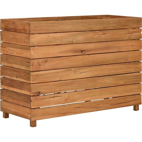 Jardinière, Pot de Fleurs d'extérieur, Lit surélevé 100x40x72 cm Bois de teck recyclé et acier OIB6000E (1/5)