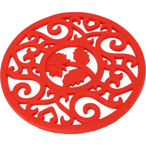 Dessous de plat en silicone, support pour plats chauds, dessous de plat antidérapant et résistant à la chaleur, rouge, idéal pour la cuisine moderne. (1/5)