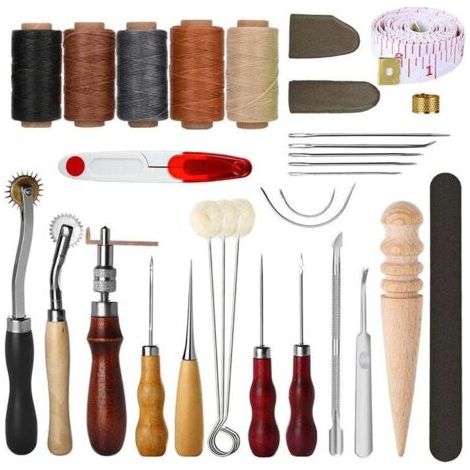 Juego de 31 herramientas para trabajar el cuero: para zapatos, bolsos, cinturones, costura, marcado, tratamiento, costura y muescas. (1/5)