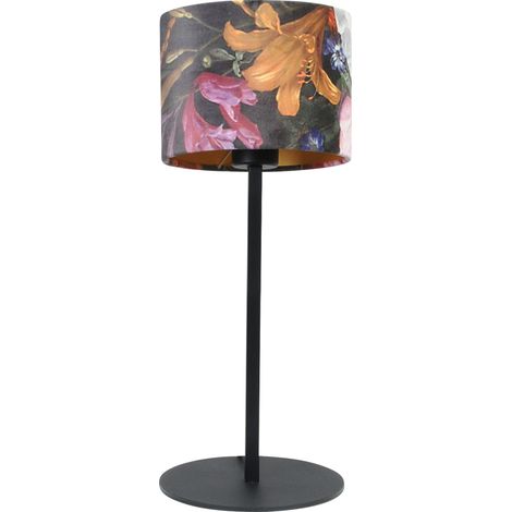 Lampe de table noire Venus avec abat-jour fleur - 4470-05-BL-30