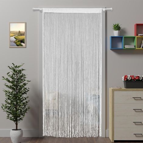 100 x 200 cmRideau de porte - Moustiquaire à ficelles - Rideaux de fenêtre et de portes avec perles - Séparateur de pièce, cuisine et extérieur - Blanc