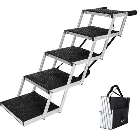 CHICFURN Rampa plegable para perro de aluminio 86,4 x 43,2 x 66 cm negra y plata, 5 peldaños (1/5)
