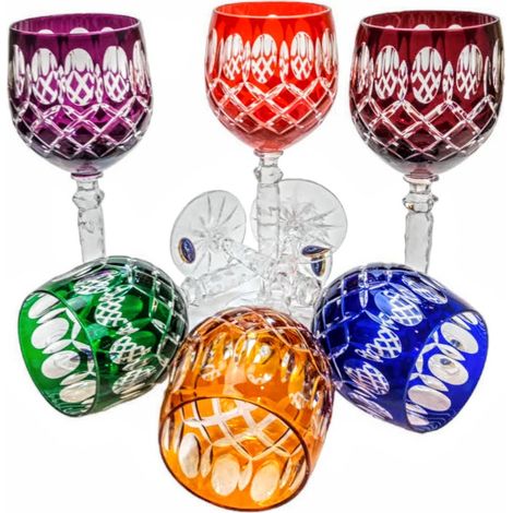 Copas de vino de cristal de colores de 280 ml con rejilla color oliva. (1/5)