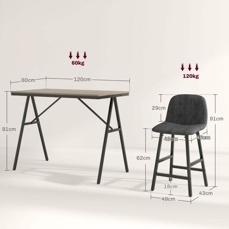 Ensemble de barre 5 pièces,table et 4 chaises,couture boutonnée,sellerie épaisse,aspect lin,gris foncé (1/5)