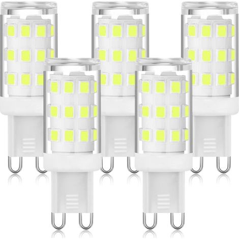 Ampoule LED G9 6000K Blanc froid 5W, LED à douille G9 à deux broches, ampoules G9 à économie d'énergie pour lustre, pas de scintillement, non dimmable, 5 paquets。 (1/5)