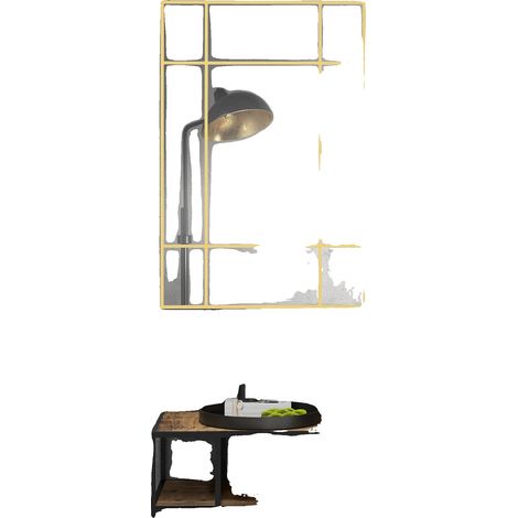 Espejo de pared, 90 x 60 cm, marco de metal dorado, montaje en pared, superficie reflectante, bordes seguros. (1/5)