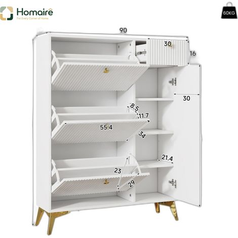 Flur- Garderobenschrank weiß aus Metall 90 x 25 x 121 cm HOMAIRE (1/5)