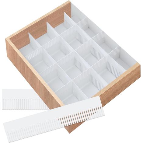 Blanc Organisateur Rangement Tiroir Cuisine Vetement - 10 Pièces Séparateur de Tiroir Cuisine, Amovible et Ajustable (38 X 7cm)