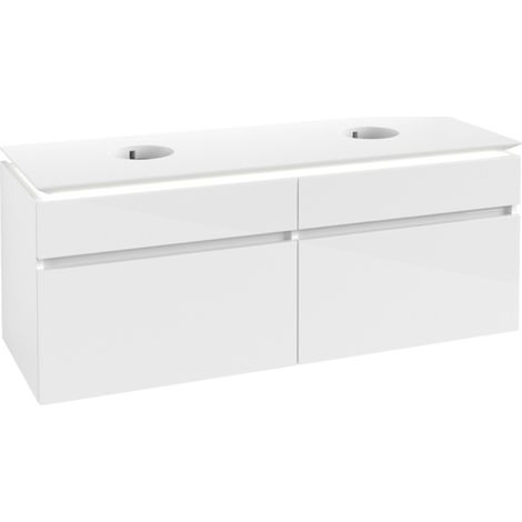 Meuble de rangement VB WTUS Legato B669 1400 x 550 x 500 mm avec éclairage, 4 tiroirs pour 2 personnes, blanc brillant (1/2)