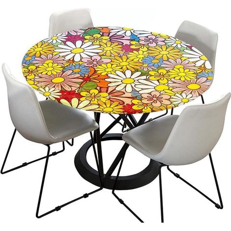 Tischdecke abwaschbar rund 70cm, elastisch, Lotuseffekt, Gänseblümchen-Design