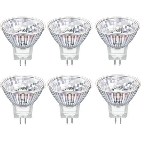 Ampoules MR11 GU4 à Réflecteur à Spot 20W 12 V, Dimmable Blanc Chaud 2800K, Avec Couvercle En Verre, Diamètre 34mm, Base 2 Broches, pour Eclairage D'armoire, Luminaires Encastrés, Lot de 6 (1/5)