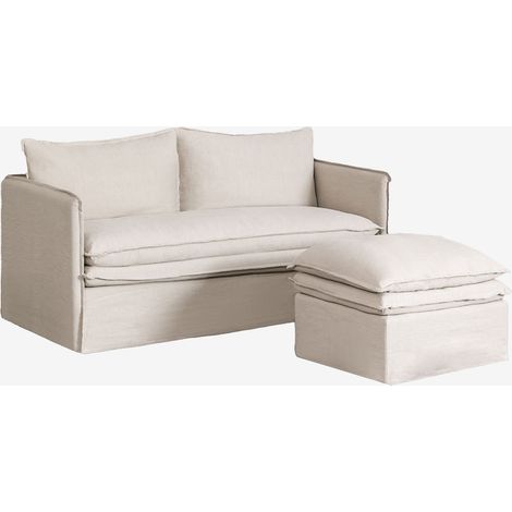 Set da salotto con divano 2 posti e pouf in lino e cotone Grace SKLUM             (1/5)