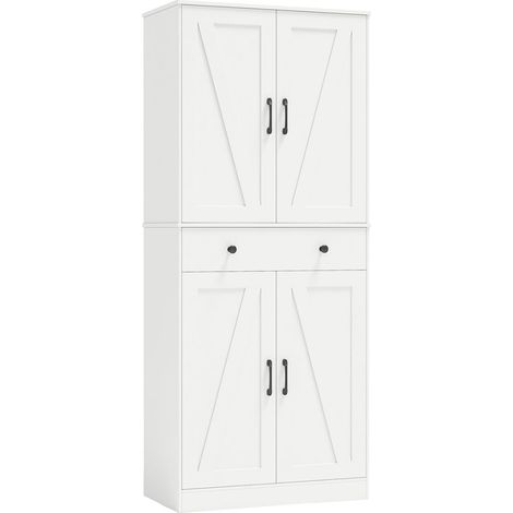 COSTWAY 183cm Tall Kitchen Pantry Modern Farmhouse Cupboard Cabinet-White (1/5)