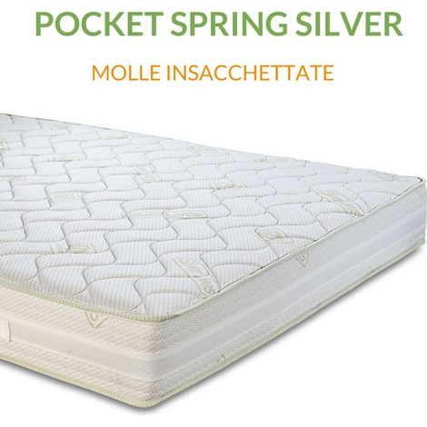 EVERGREENWEB - Materasso una Piazza e Mezza 120 x 195 a Molle insacchettate Indipendenti e Waterfoam alto 23 cm Extra Comfort - POCKET SPRING SILVER - Ortopedico con Lastra a 7 zone Differenziate, riv (1/5)