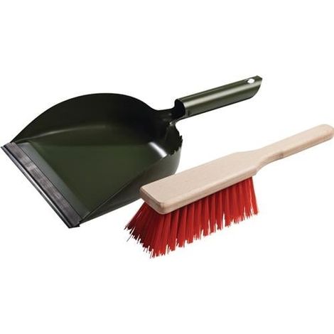 Juego  de recogedor  con mango  metálico, metal  lacado. 1  escoba de  mano y  1 recogedor.