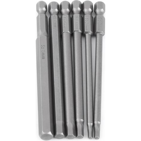 Jeu de 6 embouts de tournevis magnétiques de 100 mm, tête hexagonale et tige hexagonale de 1/4". (1/5)