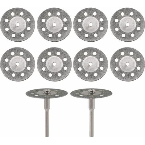 Meule Diamantée - 22 mm - Pour Outils Rotatifs - Compatible Mandrin 3 mm - Coupe Pierre Verre Porcelaine Carrelage - Lot de 10 + 2 Mandrins (1/5)