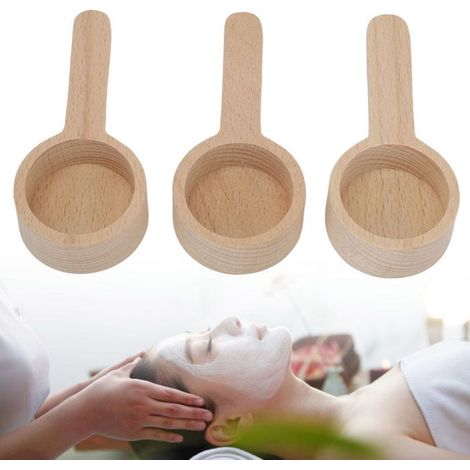 AUCUNE cuillère à café moulu en bois Cuillère à mesurer en bois à manche court, cuillère à masque de haute hygiene anti-ride (1/5)