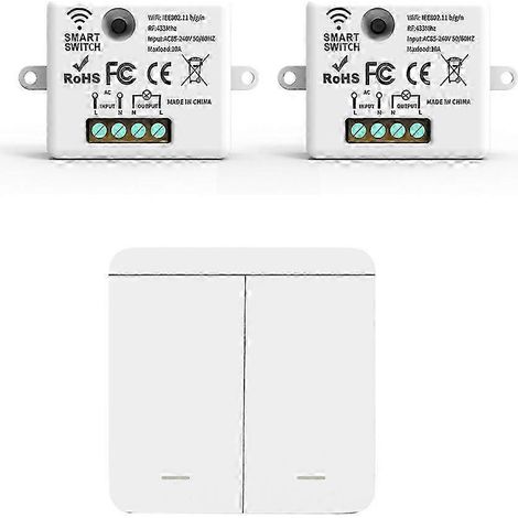 2 interrupteurs muraux sans fil avec récepteur relais RF 433 MHz et 1 télécommande à 2 boutons (1/5)