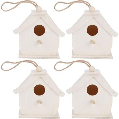 Mini casitas colgantes de madera para pájaros, 4 piezas, nidos para pájaros, adornos para jardín, balcón y patio - Crezuo