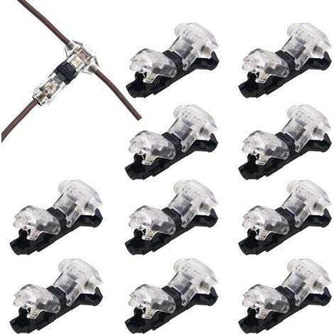 10 pièces Connecteur en T 1 broches pour fil electrique 20/22 AWG Voiture Étanche Connecteur Électrique - sans soudure en fils câble Voiture LED éclairage connecteur etanche Cosses et kits (1/4)