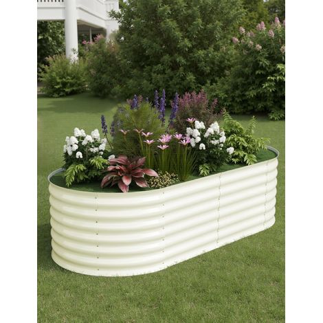 Jardinière ovale surélevée - 180 x 90 x 60 cm - Bac à fleurs en acier galvanisé de 0,6 mm avec fond ouvert-Beige (1/5)
