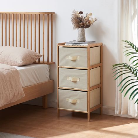 Cassettiera Maldon Comò Organizzatore con 3 Cassetti 79 x 37 x 35 cm - Naturale / Beige [en.casa]