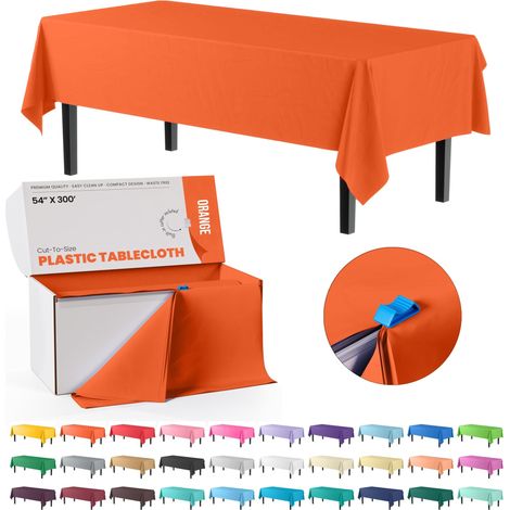 Rouleau de Nappe en Plastique Orange 91 m boîte prédécoupée avec Cutter Coulissant, nappes rectangulaires résistantes et imperméables (1/5)