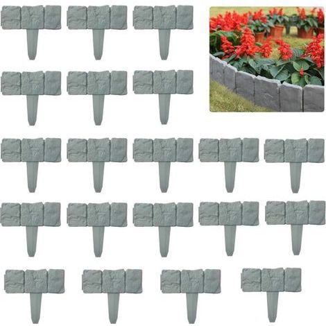 FENOPLASTICABordure de Pelouse de Jardin, 20 Pcs 5M Clôture Bordures de Plantes Pierres Plastique Flexible Gris, Décoratif Bordure de Gazon pour Pelouse Paysage Patio Fleur Lit De Jardin (1/5)