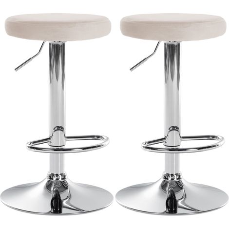 Set di 2 sgabelli da bar con seduta in tessuto di velluto crema e struttura in metallo cromato TDB10713