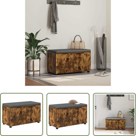 vidaXL Geräucherte Eiche - Flurbank mit Kissen mit Regal Geräucherte Eiche 80 x 38 x 46 cm (1/5)