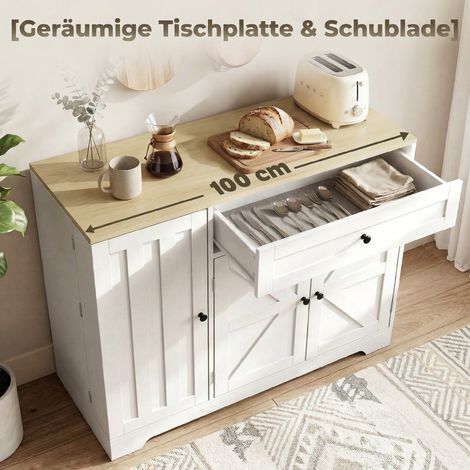 Buffet armoire de cuisine style champêtre, portes coulissantes, 1 tiroir, 2 étagères réglables, étagères de porte (1/5)