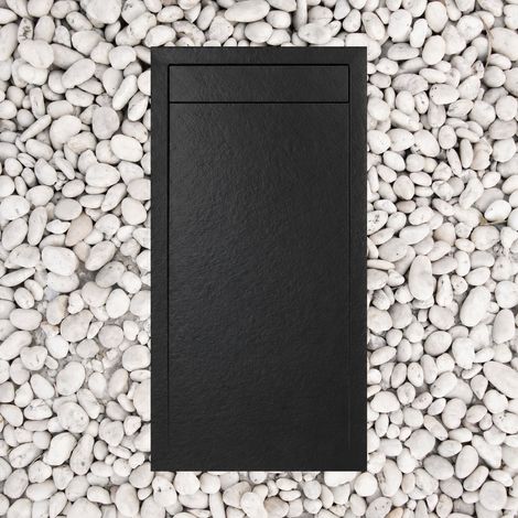 Receveur de douche 80X120 cm avec grille en marbre Vulcano Line Slim Noir en résine et marbre avec bonde offerte - FRASCIO (1/4)