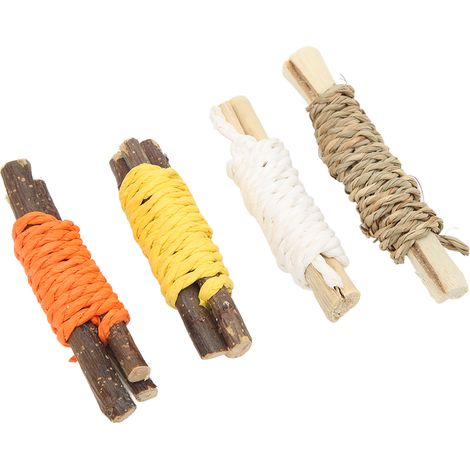 Lot de 4 bâtonnets de pomme comestibles en bambou pour hamster, avec corde. (1/5)